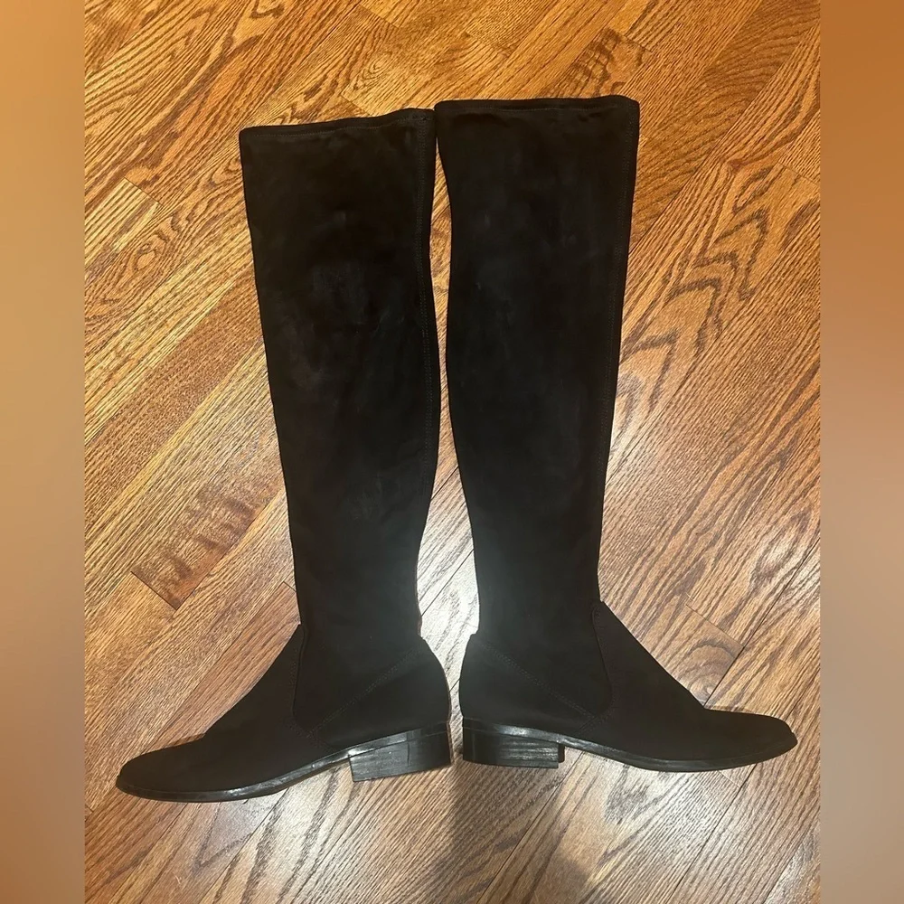 Aldo Black Over The Knee Riding Boots Stretch Suede Low Heel Size 7
